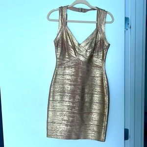 Gold Herve Leger dress. NEVER WORN OUT  - pristine condition.